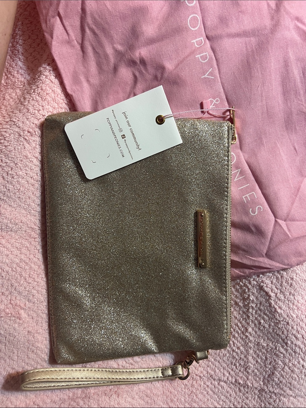 Metallic Champagne Wristlet Clutch by Poppy & Peonies